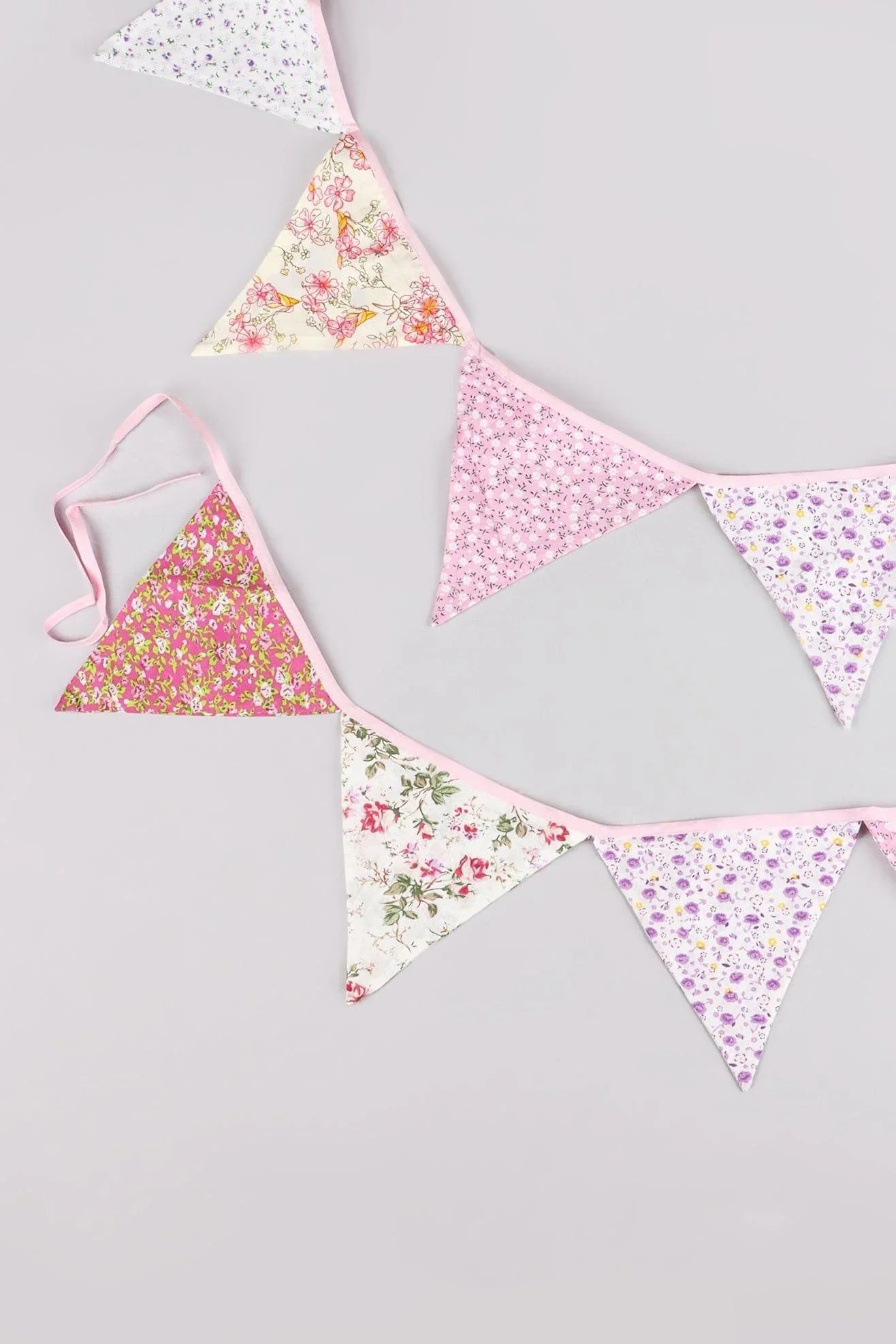Pink and White Floral Cloth Bunting — view 6, G Decor