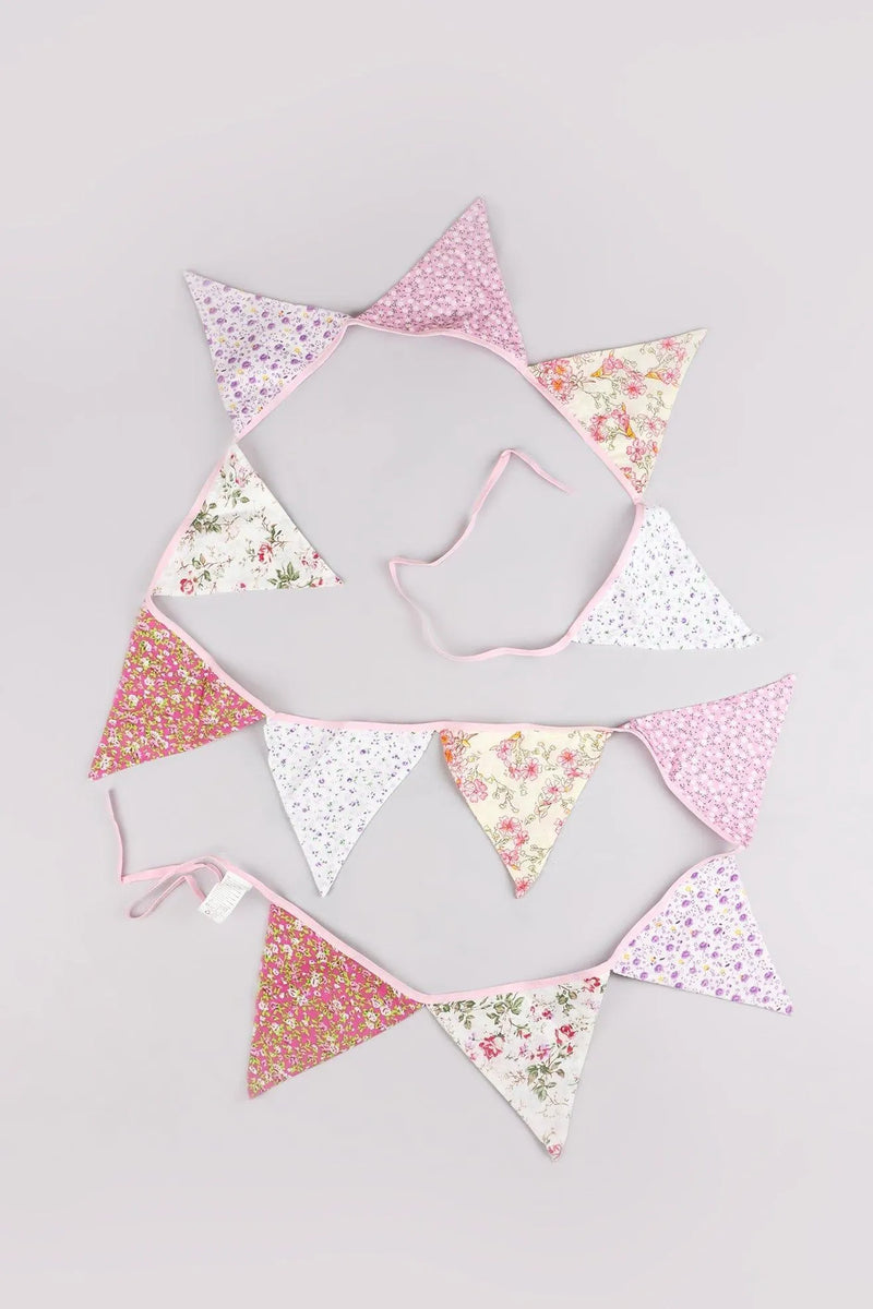 Pink and White Floral Cloth Bunting