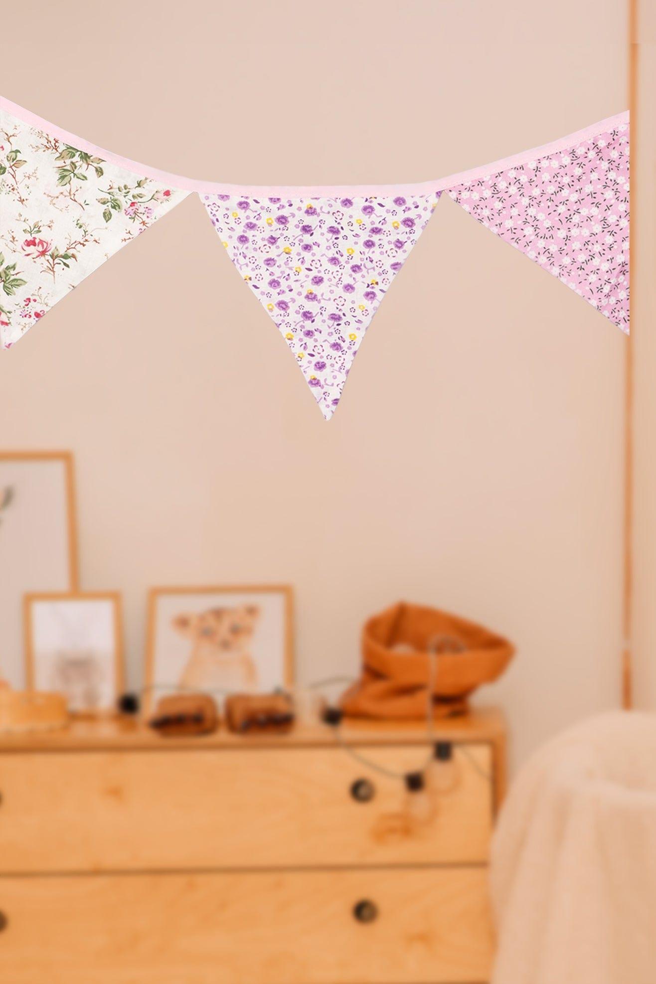 Elegant Pink and White Floral Cloth Bunting - G Decor