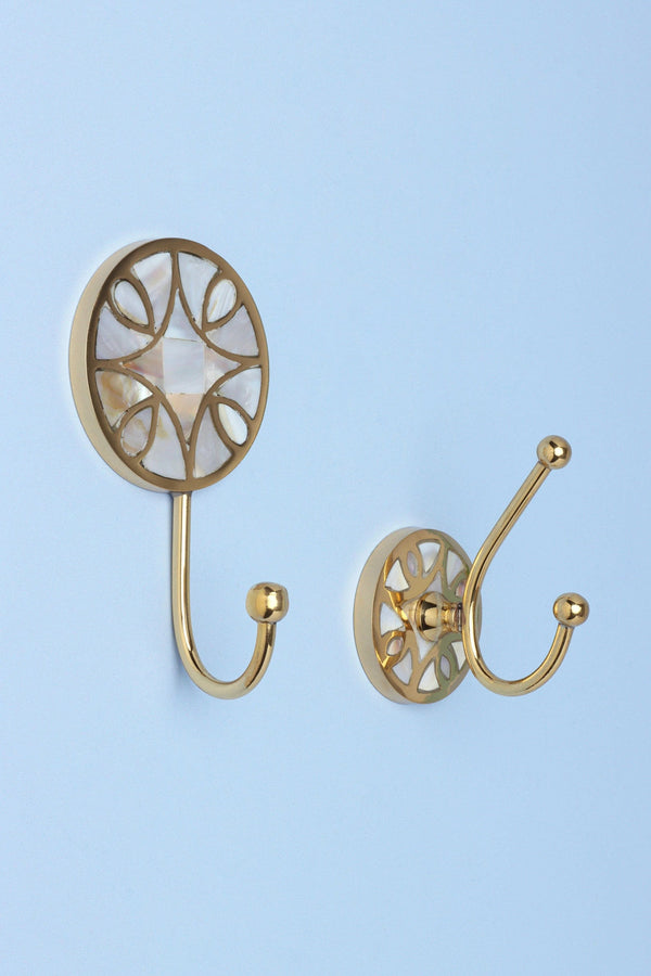 Elizabeth Mother of Pearl Wall Hook in Petal Inlay with Brass — Multipack