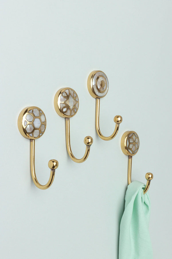 Elizabeth Mother of Pearl Wall Hook in Polished Brass — Multipack