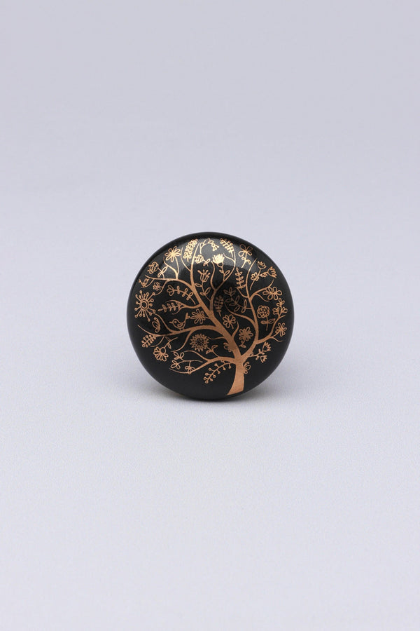 Eternal Bloom Tree of Life Ceramic Cabinet Knob in Black and Gold — Multipack