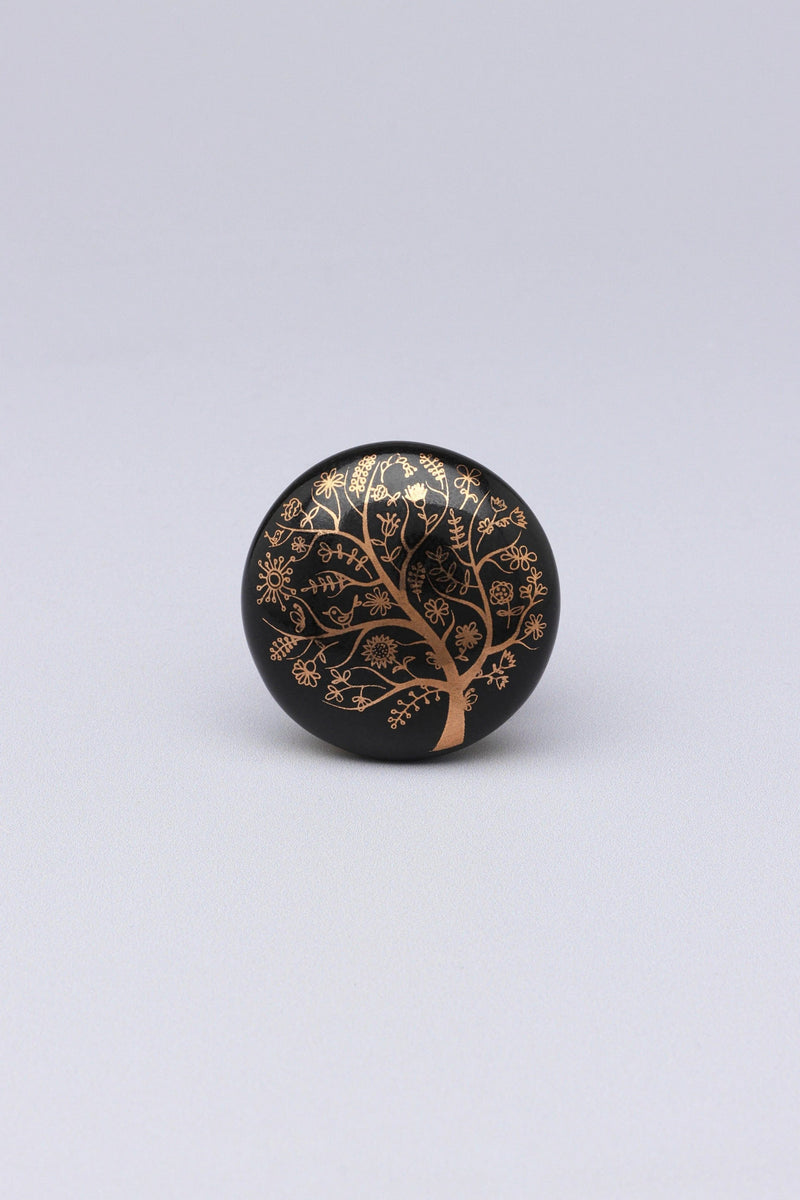 Eternal Bloom Tree of Life Ceramic Cabinet Knob in Black and Gold — Multipack