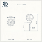 Size drawing of the faceted glass ball cabinet knob: 36 mm across, 85 mm long overall with its 41 mm bolt, bolt 4 mm in diameter