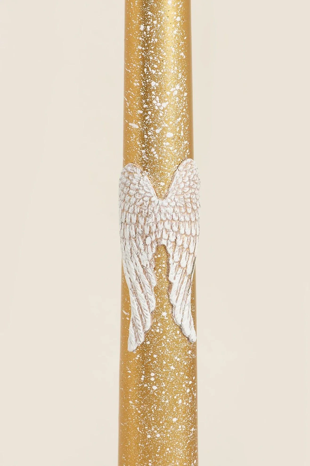 Featheré Wings Pair of Gold Wax Taper Candles with Angel Wing Detail — alternate view, G Decor