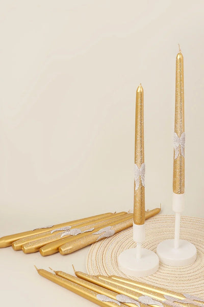 Featheré Wings Pair of Gold Wax Taper Candles with Angel Wing Detail