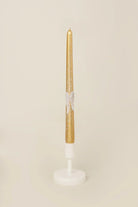 Featheré Wings Pair of Gold Wax Taper Candles with Angel Wing Detail — close-up view, G Decor