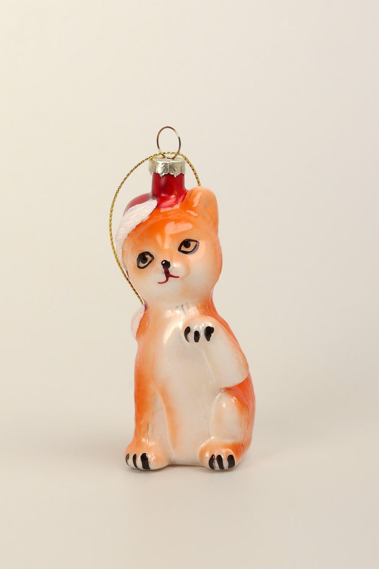 Festive Ginger Cat Hand-Blown & Hand-Painted Glass Christmas Tree Ornament Santa Hat Decoration - G Decor