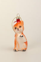 Festive Ginger Cat Hand-Blown & Hand-Painted Glass Christmas Tree Ornament Santa Hat Decoration - G Decor