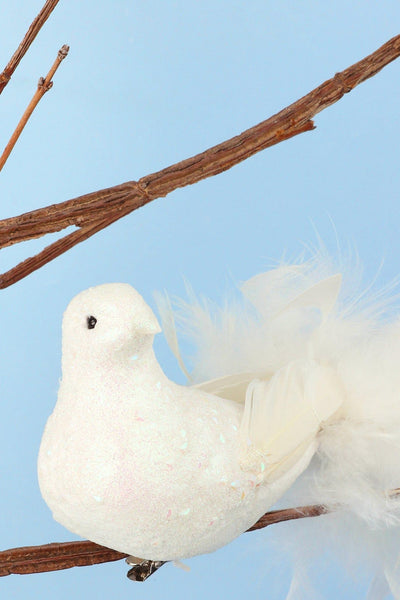 G Decor Christmas Decorations White Festive Glittery Feathery White Bird - Life Size Christmas Tree Clip-On