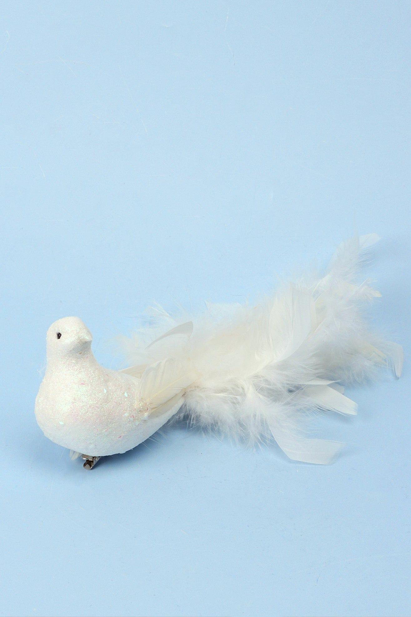 G Decor Christmas Decorations White Festive Glittery Feathery White Bird - Life Size Christmas Tree Clip-On