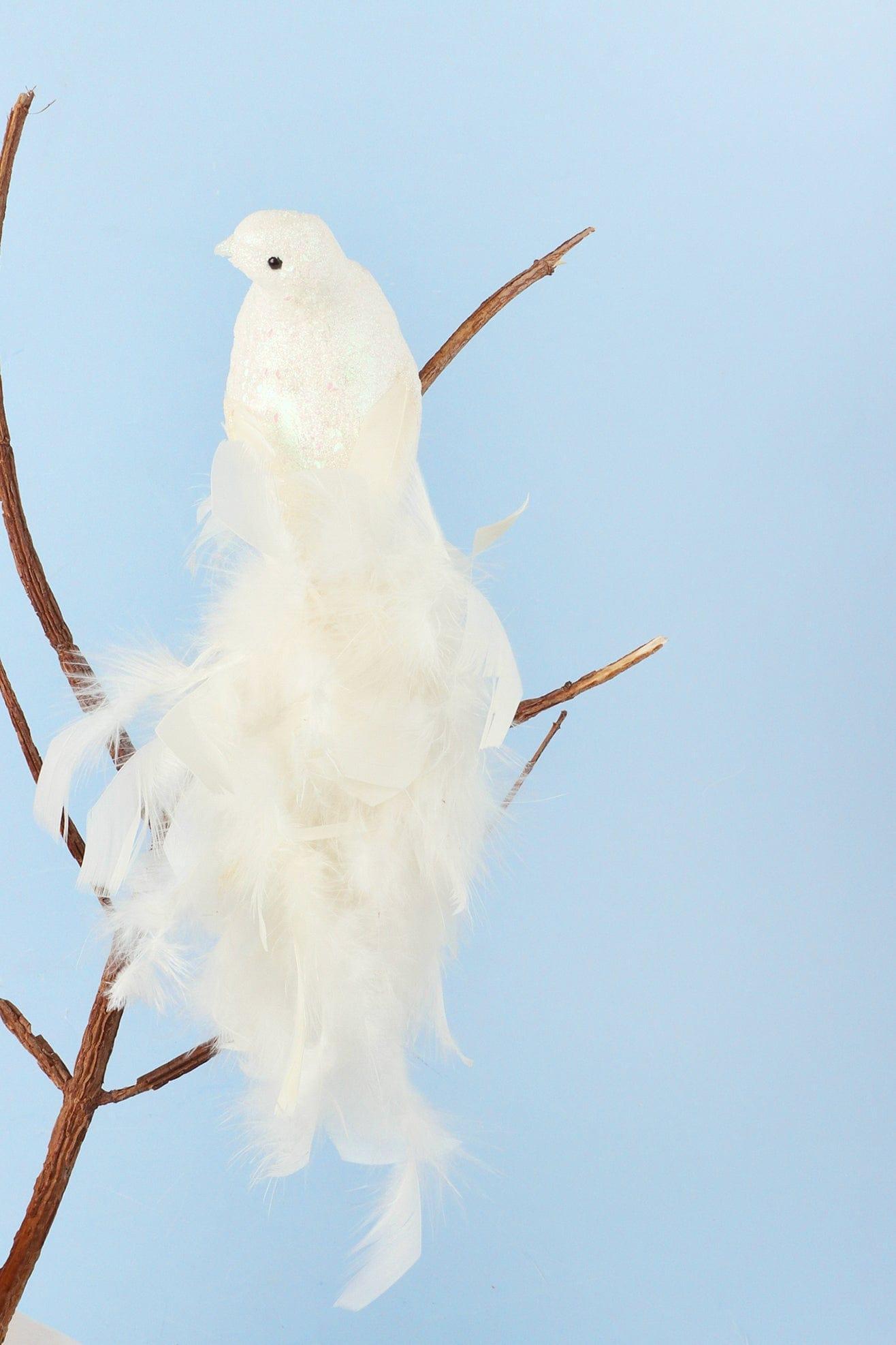 G Decor Christmas Decorations White Festive Glittery Feathery White Bird - Life Size Christmas Tree Clip-On