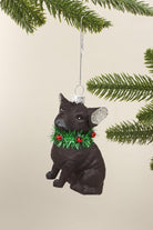 Festive Pup Black Dog Glass Hand-Finished Christmas Ornament Glitter Ears & Jingle Bell Collar Hanging Decoration - G Decor