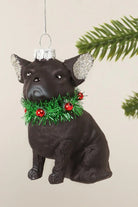 Festive Black Dog Glass Christmas Ornament with Glitter Ears and Jingle Bell — G Decor