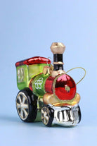North Pole Polar Express Train Hand-Painted Glass Christmas Bauble — close-up view, G Decor