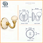 Size drawing of the floral ceramic wall hook: 56mm across and 56mm tall at the front, 54mm across the back, stands 86mm off the wall; keyhole slot 15mm by 8mm in the back