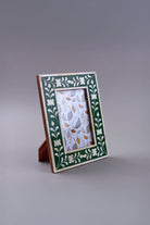 Folia Handcrafted Horn Bone Inlay Photo Frame Forest Green Floral Picture Display - G Decor