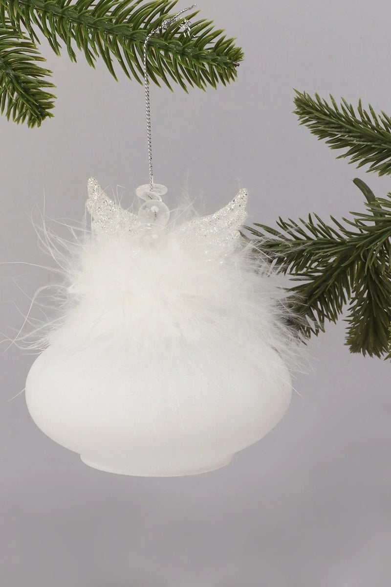 Frost Angel Glass and Feather Christmas Tree Bauble