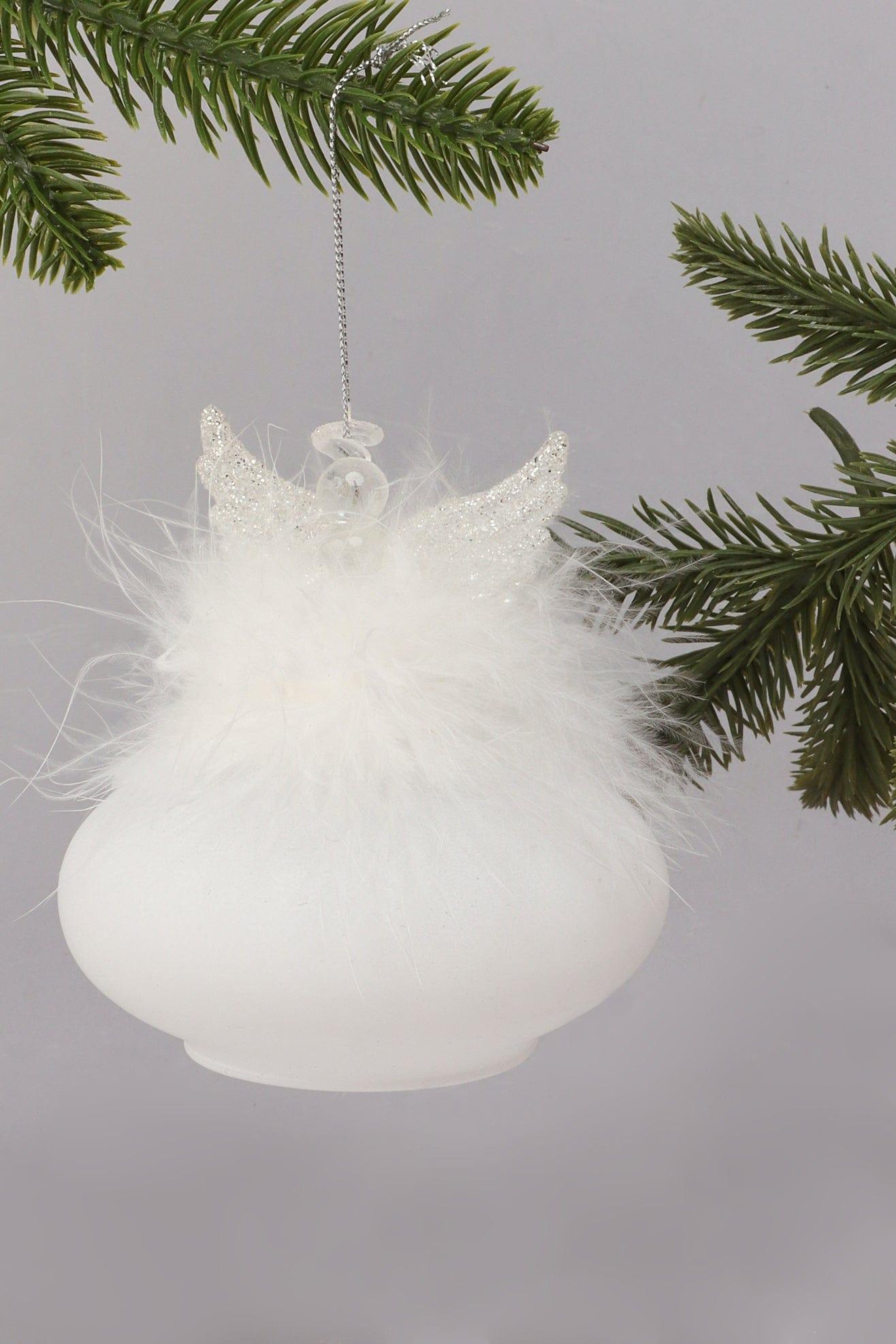Frost Angel Glass & Feather Christmas Tree Decoration Hanging Angel Bauble Ornament - G Decor