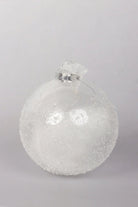 Large Frosted Glass Christmas Bauble with Real Feathers Inside — close-up view, G Decor
