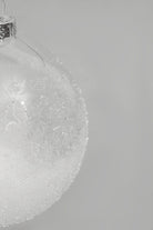 Frosted Effect Glass Christmas Bauble with Real Feathers Insert Large Snowy Tree Ornament Decoration - G Decor