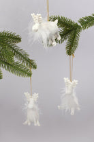 Frosted Fluffy White Reindeer Hanging Ornament Festive Tree Hanging Decoration - G Decor