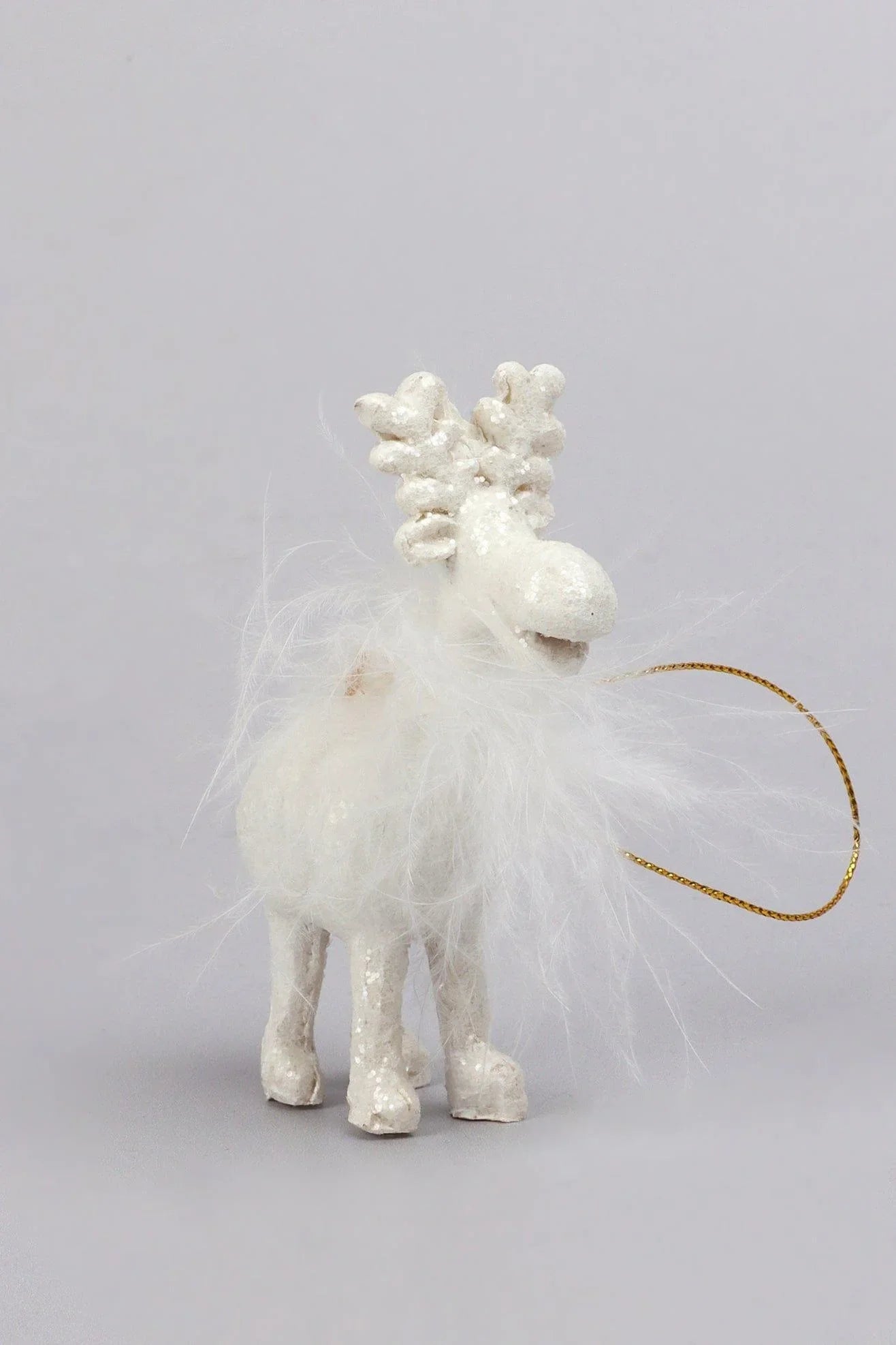 Frosted White Reindeer Christmas Tree Hanging Ornament — alternate view, G Decor