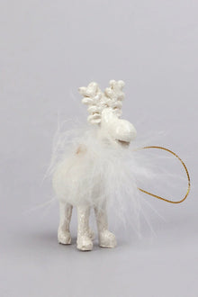 Frosted White Reindeer Christmas Tree Hanging Ornament