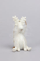 Frosted Fluffy White Reindeer Hanging Ornament Festive Tree Hanging Decoration - G Decor