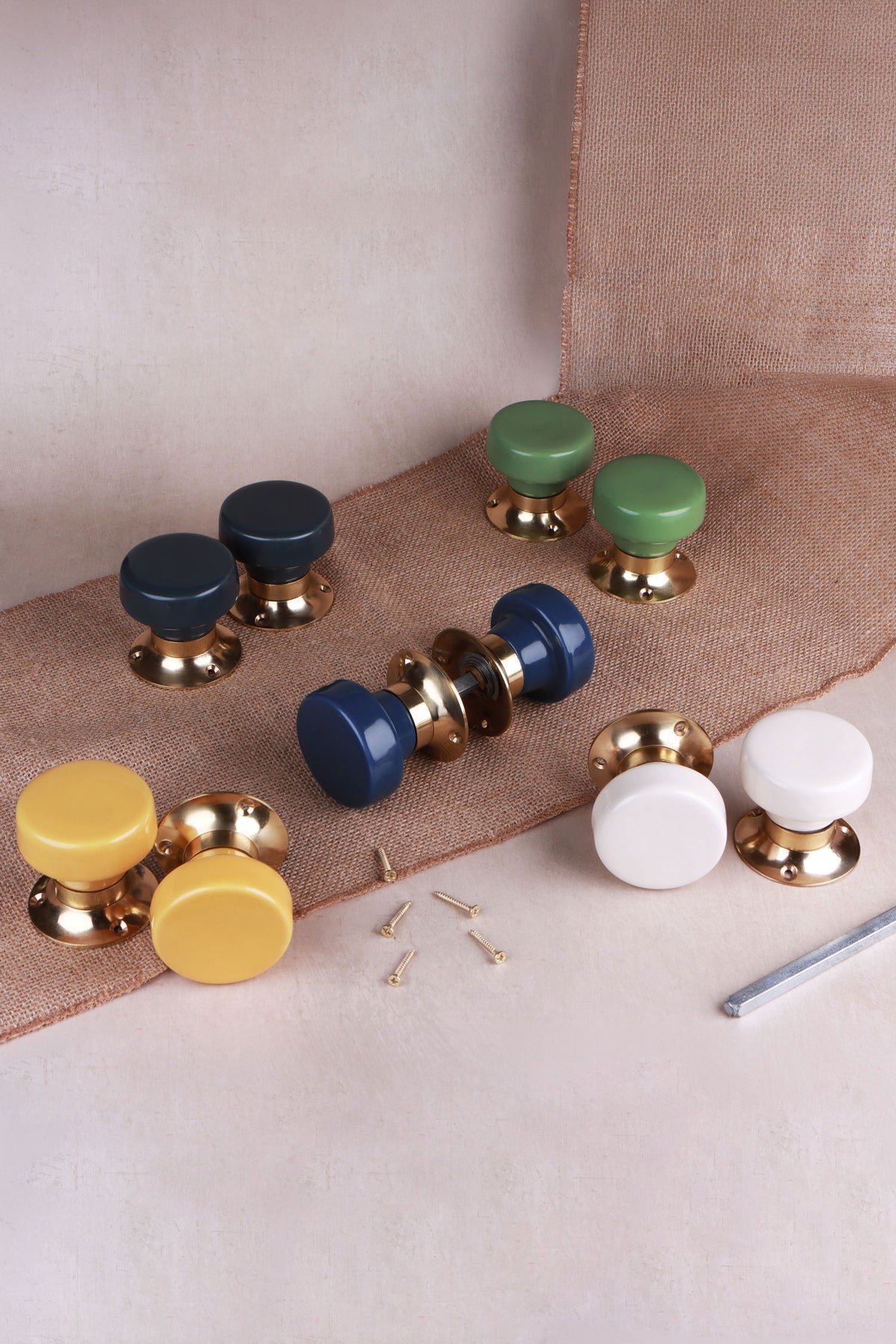 Ceramic mortice door knobs in four colours