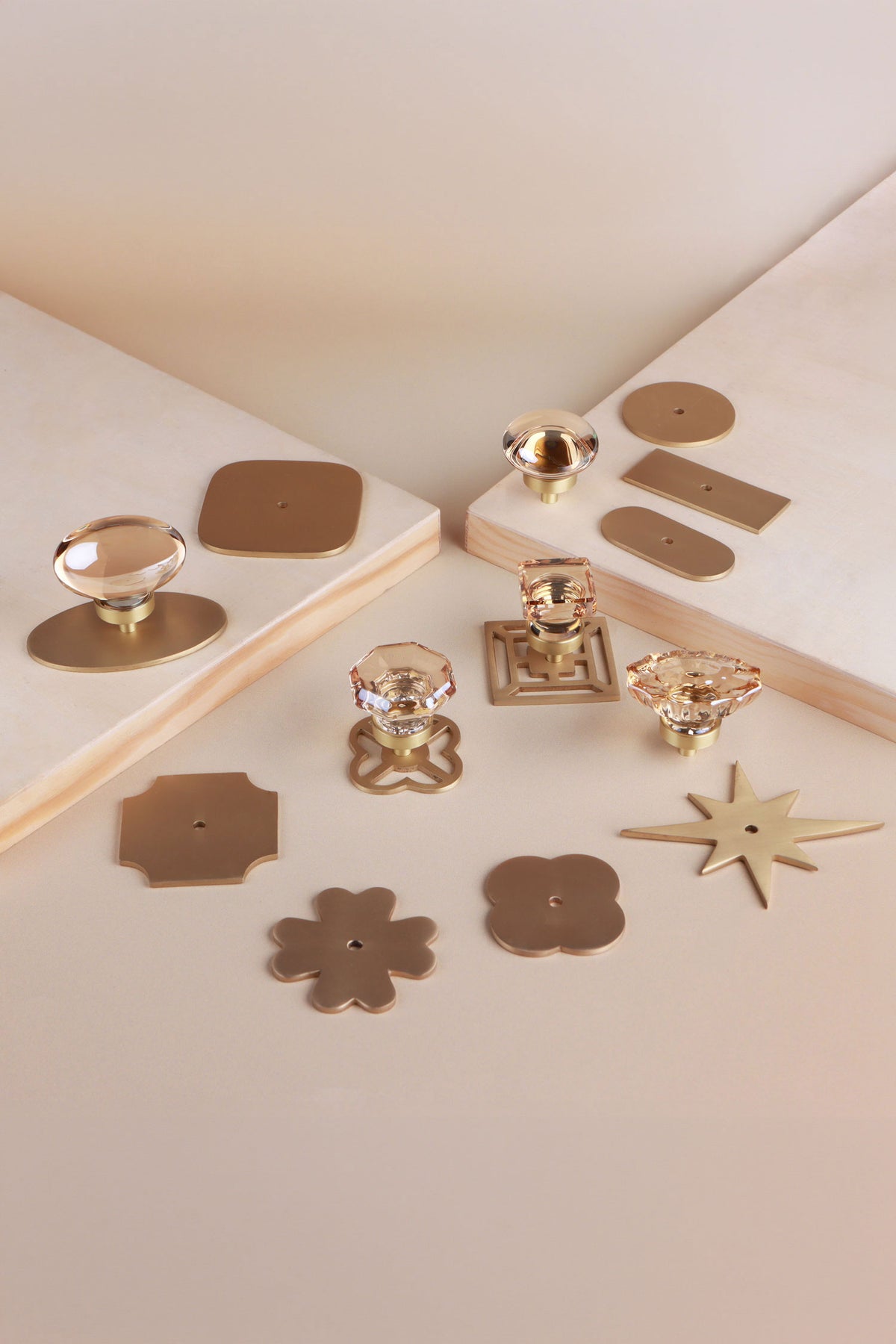 Glass knobs with brass backplates