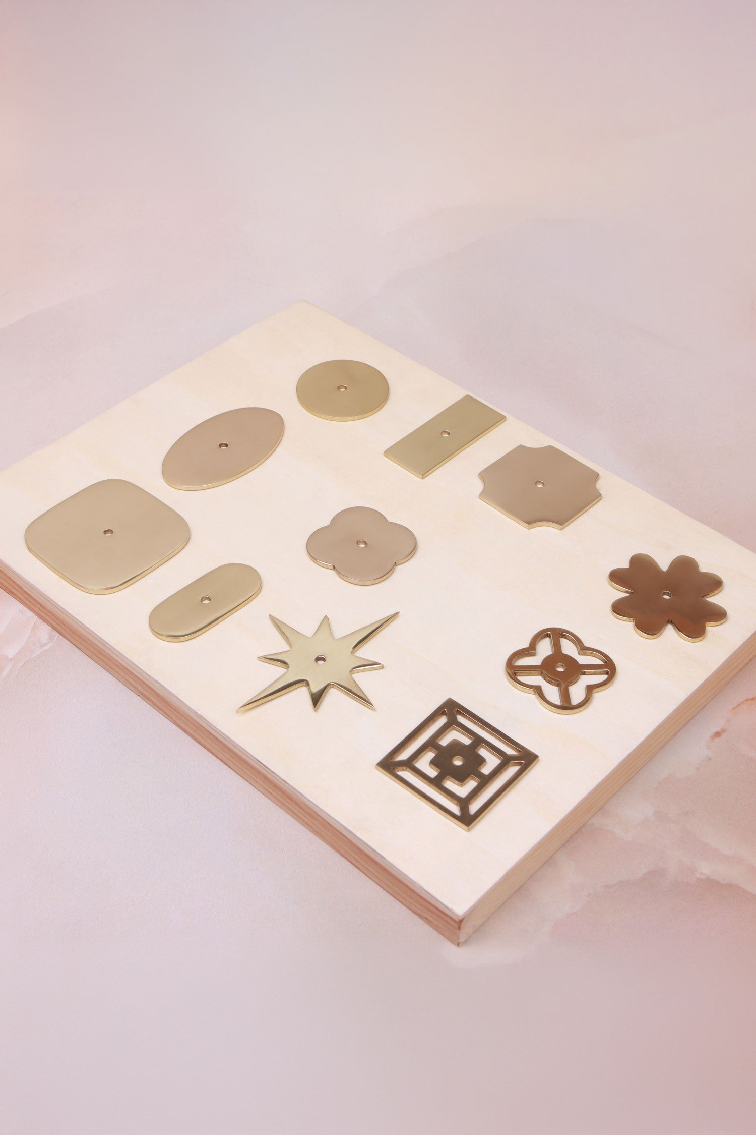 The G Decor backplate range in polished solid brass, eleven shapes