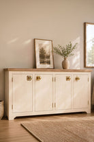 Solid brass backplates with knobs fitted to a painted sideboard