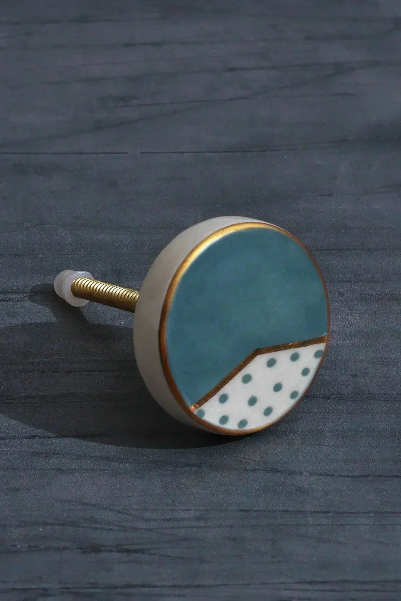 Geometric and Polka Dot Hand-Painted Ceramic Cabinet Knob Collection — close-up view, G Decor