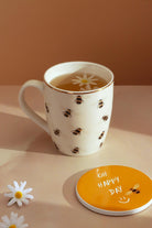 Gift Set Bee Happy Gold Ceramic Tea Coffee Mug With Matching Coaster - G Decor