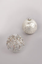 G Decor Christmas Decorations Glass Bauble with Beads and Silver Frosted Glass Bauble with Snowflake Design