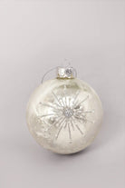Silver Frosted Glass Christmas Bauble with Beads and Snowflake Design — close-up view, G Decor
