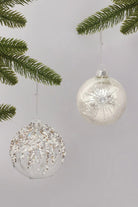Silver Frosted Glass Christmas Bauble with Beads and Snowflake Design — G Decor