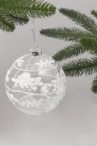 Glass Christmas Tree Bauble with White and Silver Glitter Patterning - G Decor