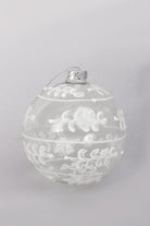 G Decor Christmas Decorations White Glass Christmas Tree Bauble with White and Silver Glitter Patterning