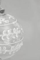 White Frost Sonata Hand-Painted Glass Christmas Bauble with Lacework — lifestyle view, G Decor