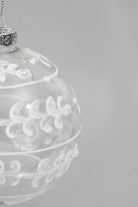 Glass Christmas Tree Bauble with White and Silver Glitter Patterning - G Decor