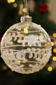 Glass Christmas Tree Bauble with White and Silver Glitter Patterning - G Decor