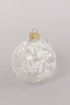 G Decor Christmas Decorations White Glass Christmas Tree Baubles with Glittery Plant Designs