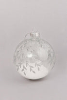 G Decor Christmas Decorations Silver Glass Christmas Tree Baubles with Glittery Plant Designs