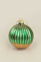 G Decor Christmas Decorations Green Glass Green and Gold Ribbed Christmas Tree Decoration