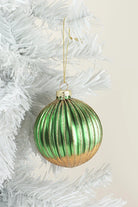 Green and Gold Ribbed Glass Christmas Tree Bauble — alternate view, G Decor