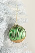 Glass Green and Gold Ribbed Christmas Tree Decoration - G Decor