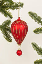 Glass Hot Air Balloon Hand-Painted Christmas Bauble Red and Gold Hanging Tree Decoration - G Decor