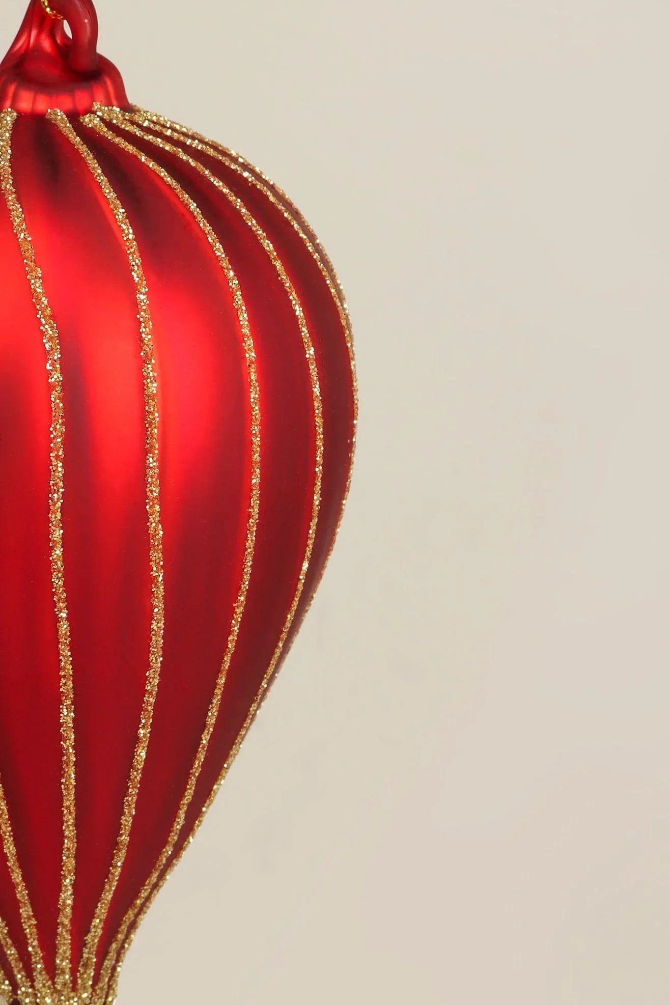 Hand-Painted Glass Hot Air Balloon Christmas Bauble in Red and Gold — lifestyle view, G Decor